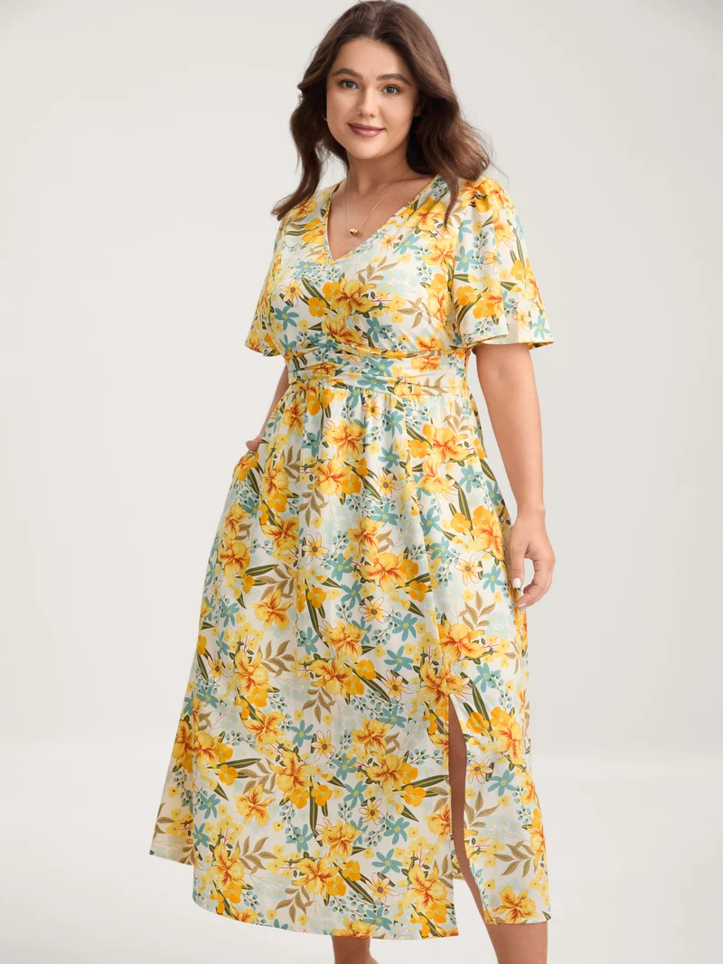 Sunkissed Floral Shirred Waist Midi Dress
