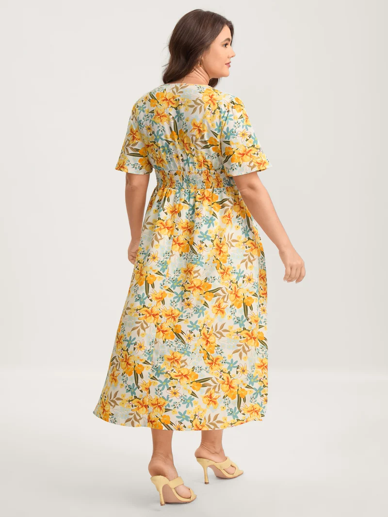 Sunkissed Floral Shirred Waist Midi Dress