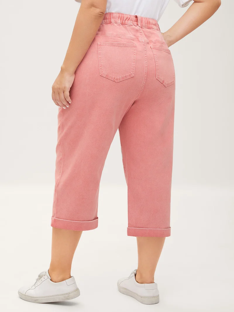 Waist Drawstring Rolled Hem Jeans