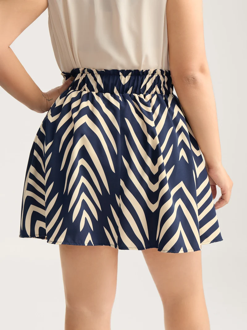 Stretchy Waist Tie Geometric Midi Skirt