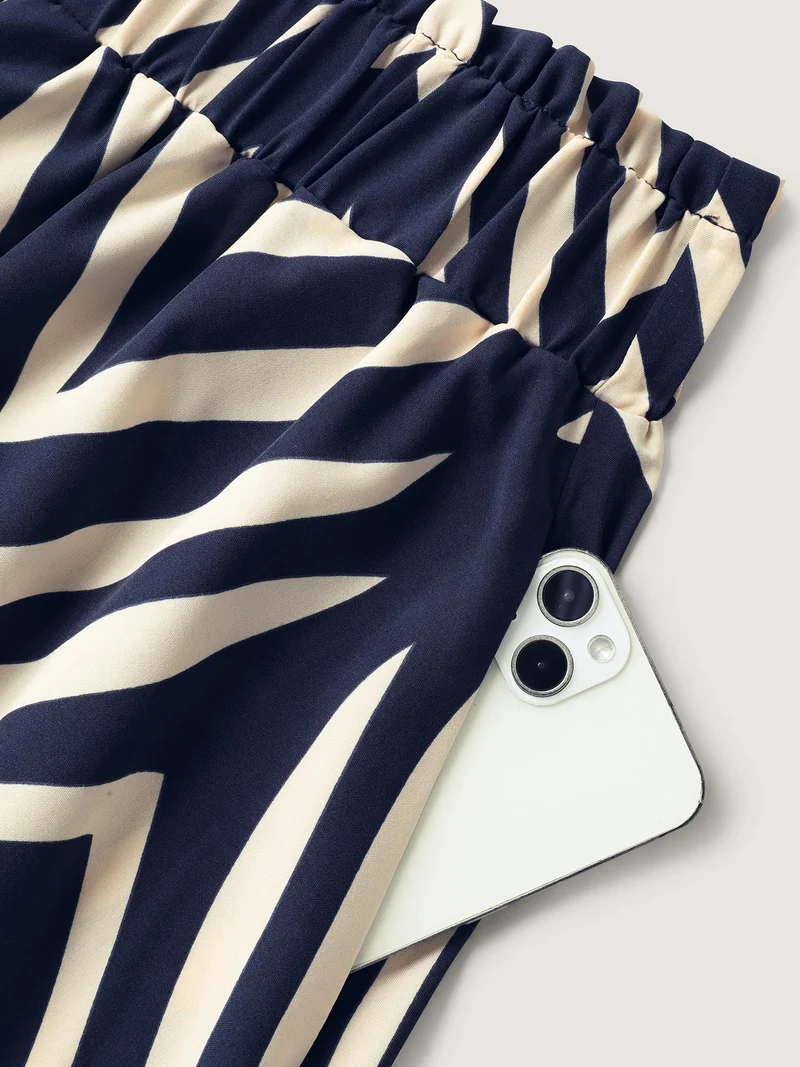 Stretchy Waist Tie Geometric Midi Skirt