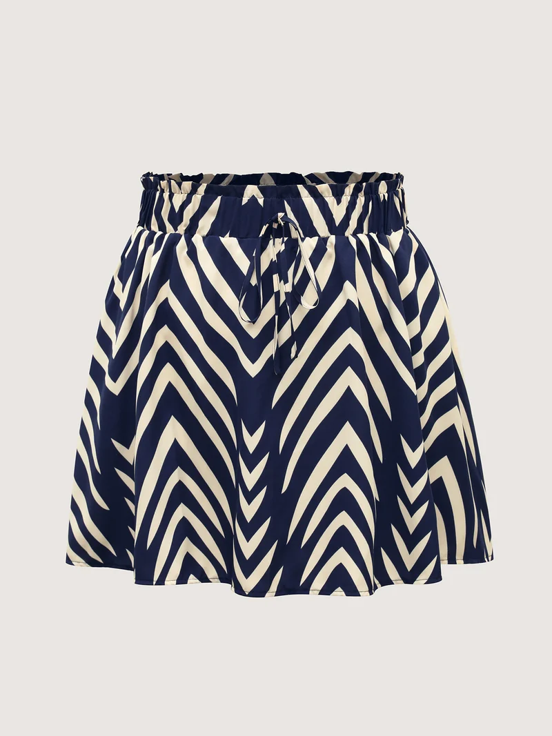 Stretchy Waist Tie Geometric Midi Skirt