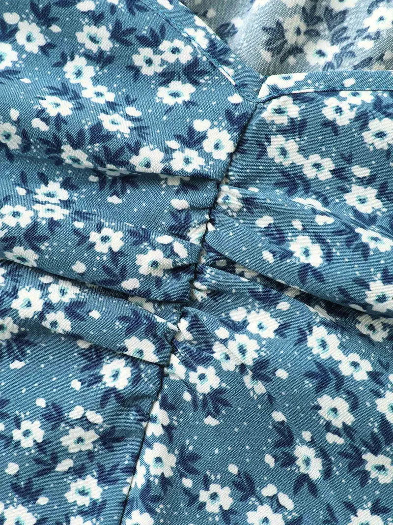 Ditsy Floral Print Layered Ruffled Sleeve Dress