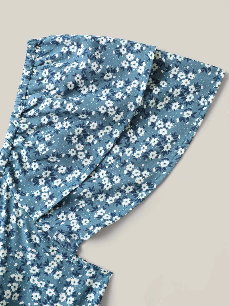 Ditsy Floral Print Layered Ruffled Sleeve Dress