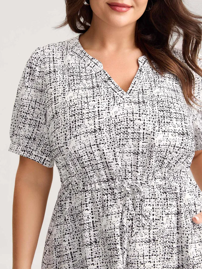 Geometric Print Notched Collar Midi Dress