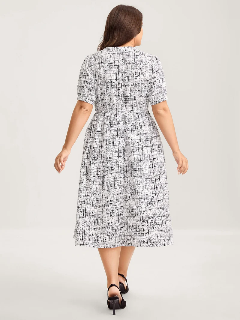 Geometric Print Notched Collar Midi Dress