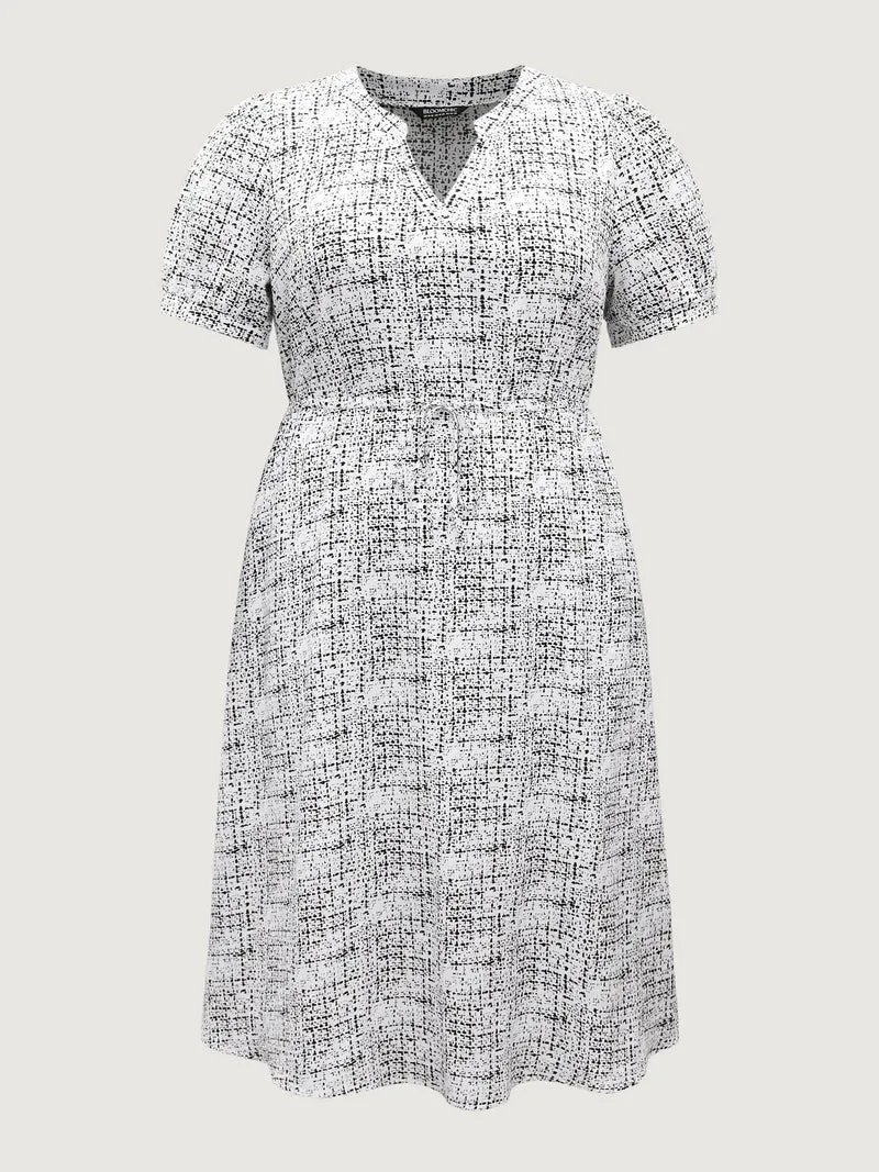 Geometric Print Notched Collar Midi Dress