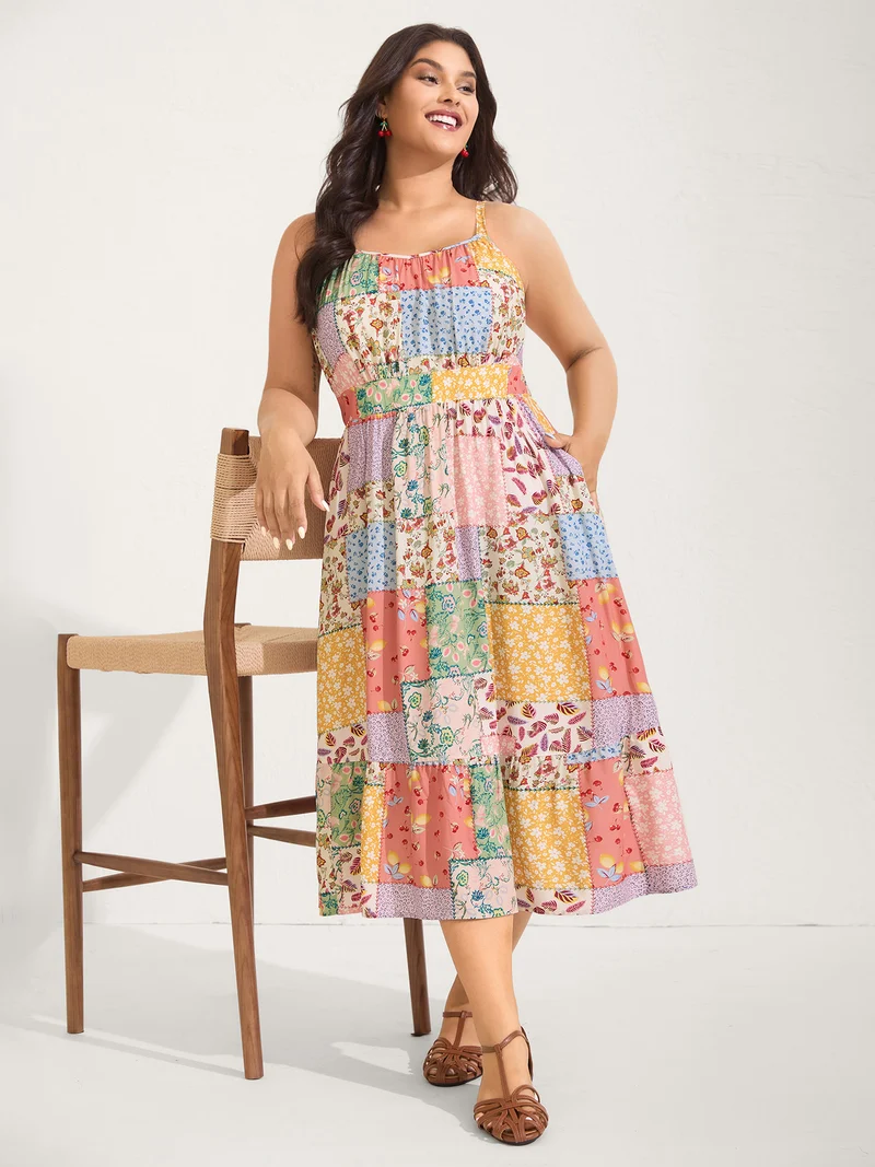 Sunkissed Collage Print Flared Midi Dress