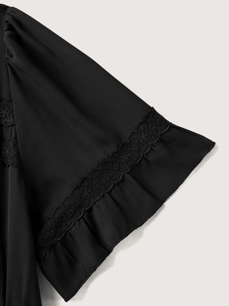 Lace Trim Button Placket Midi Dress