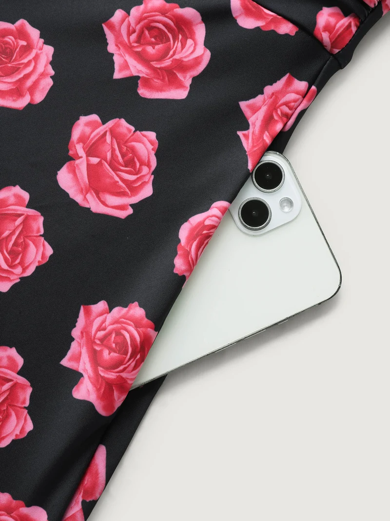 Anti-Float Tie Rosy Print Swim Dress