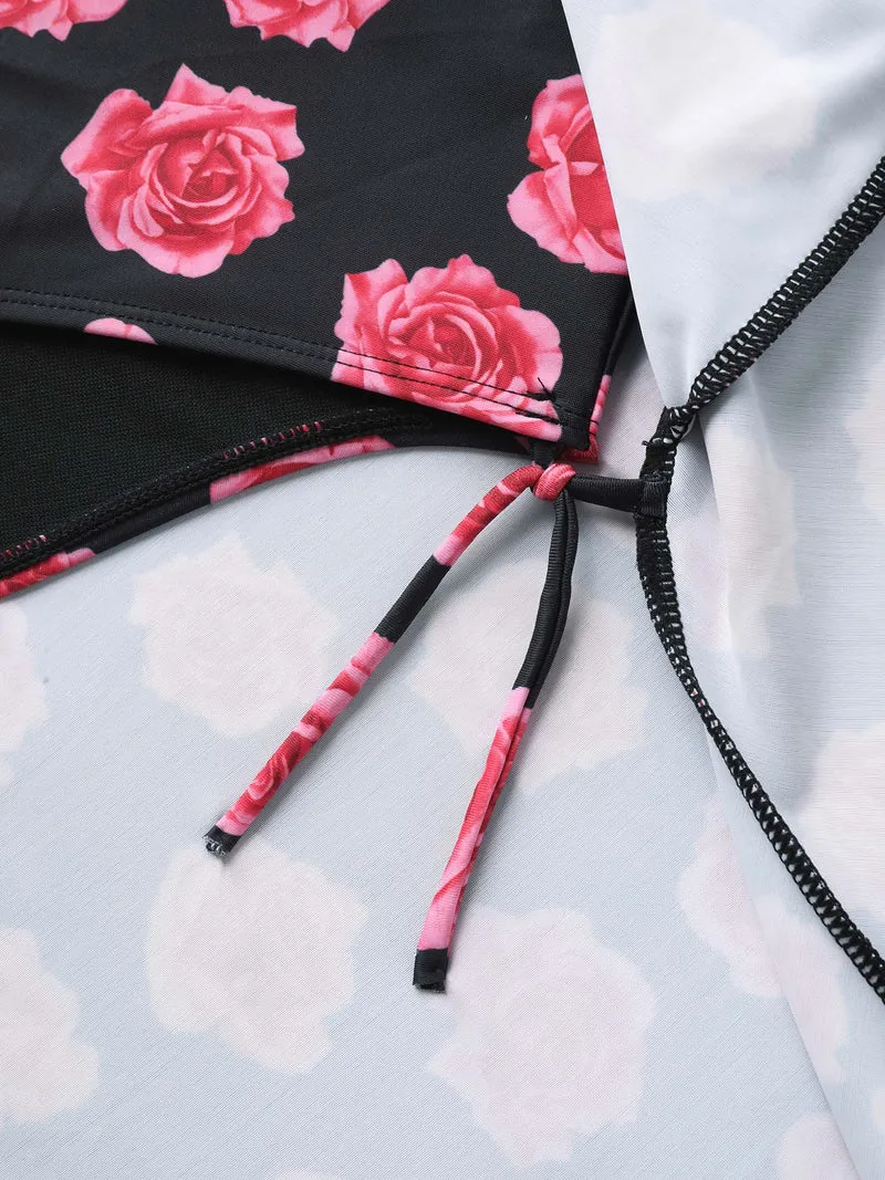 Anti-Float Tie Rosy Print Swim Dress