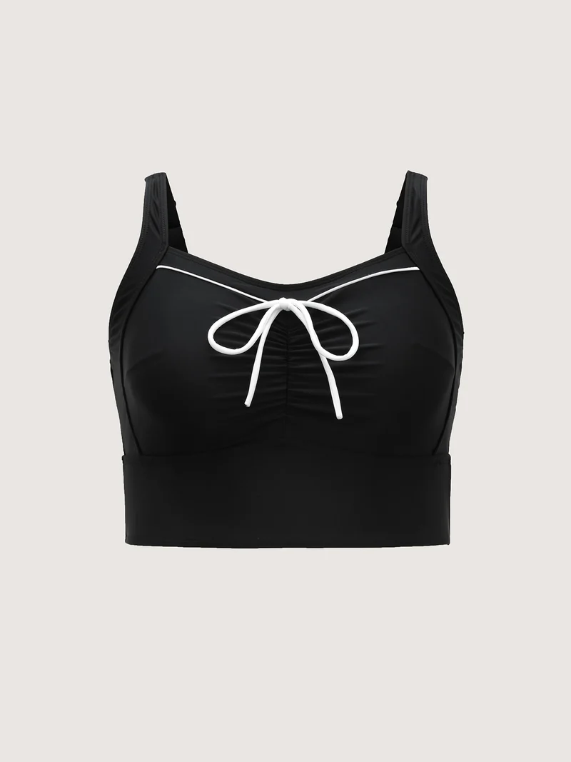 Lace Bow-Tie Color Contrast Swim Top