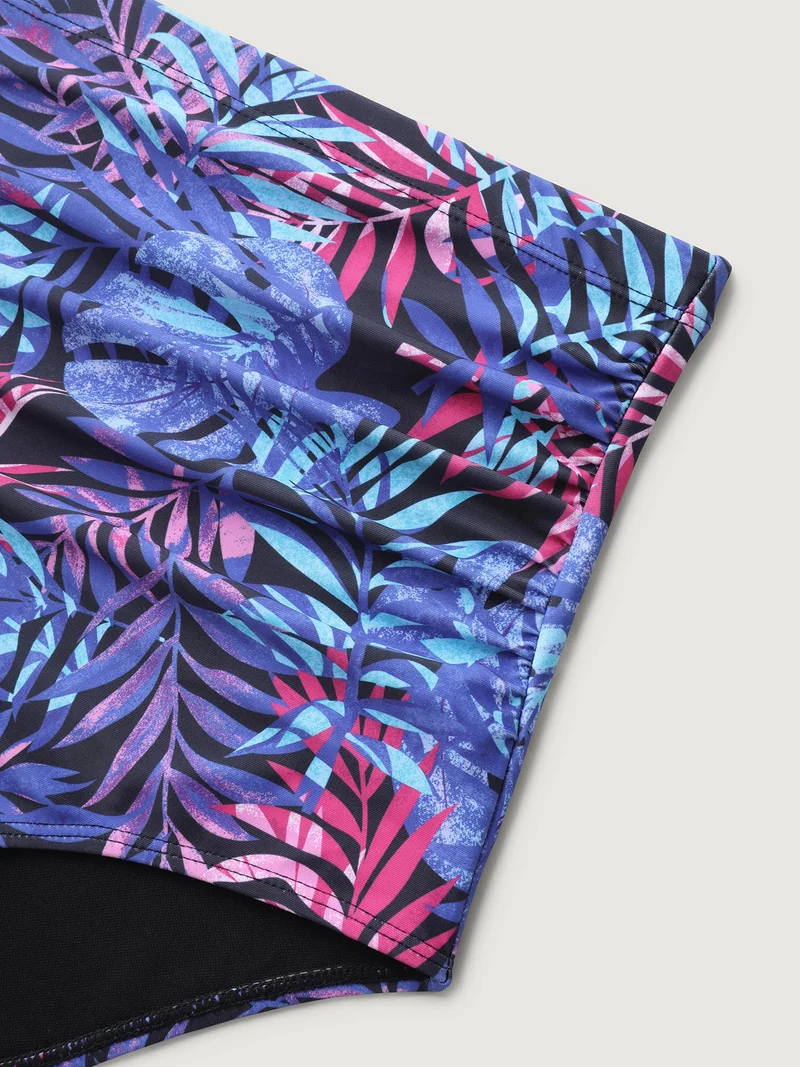 Tropical Print Ruched Swim Bottoms