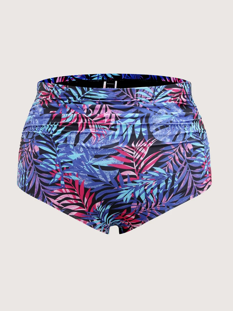Tropical Print Ruched Swim Bottoms