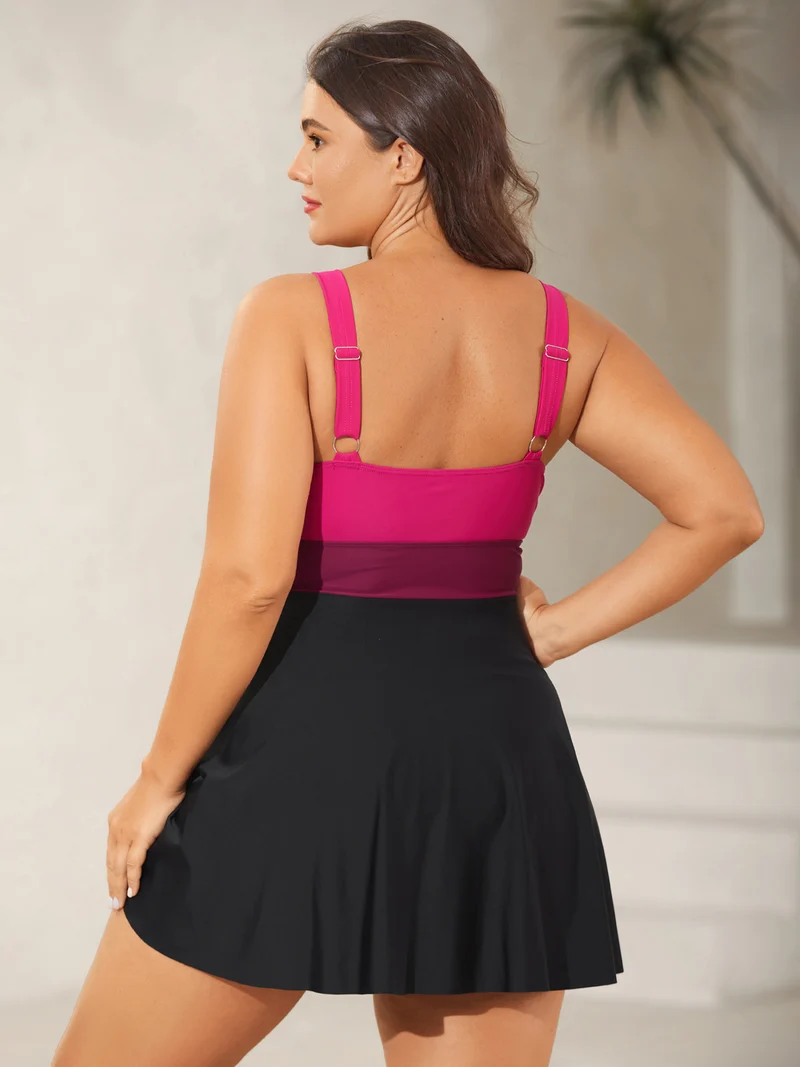 Color Block Overlap Bodice Swim Dress