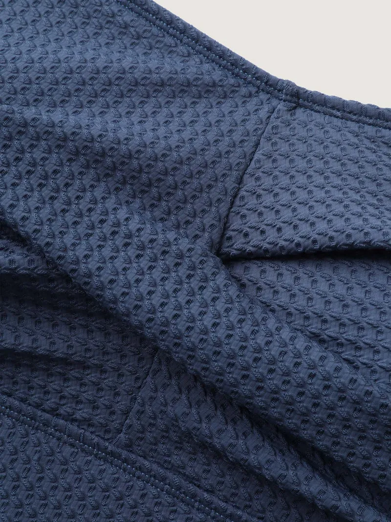 Textured Twist Front Solid Swim Dress