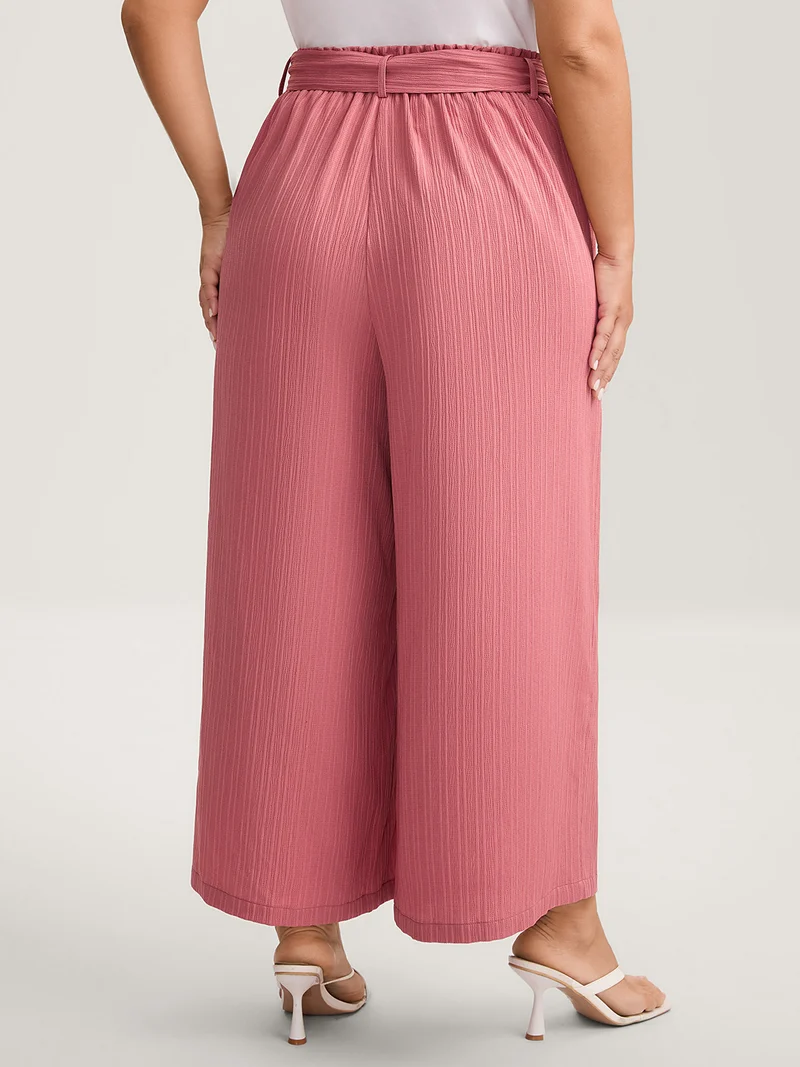 Textured Belted Wide-Leg Pants