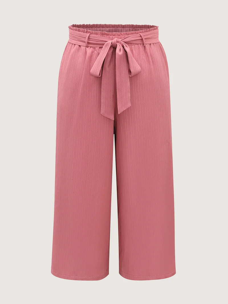 Textured Belted Wide-Leg Pants