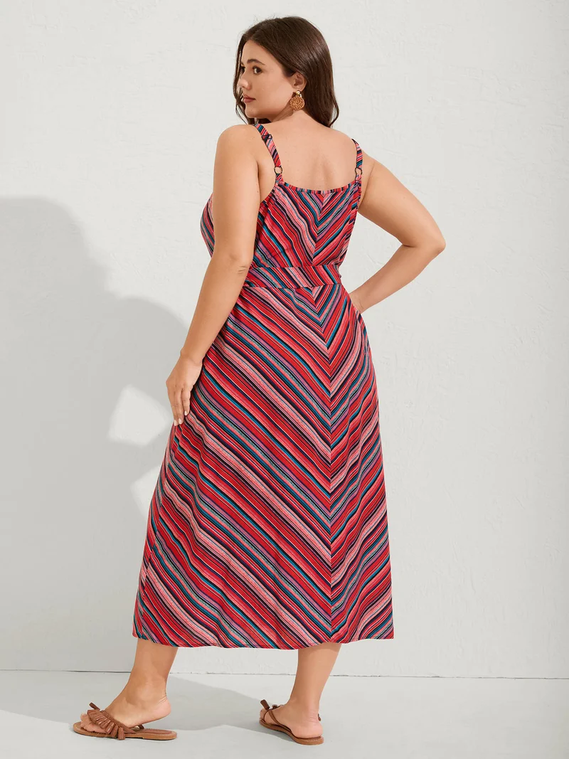 Boho Stripe Waist-Tie Cami Midi Dress