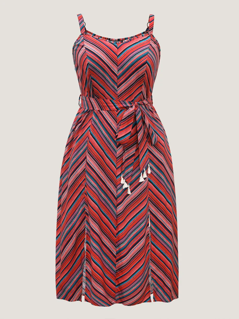 Boho Stripe Waist-Tie Cami Midi Dress