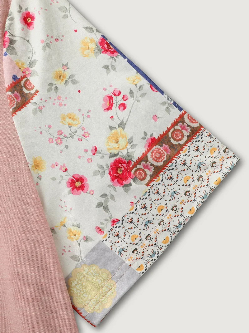 Stretchy Color Block Floral T-Shirt