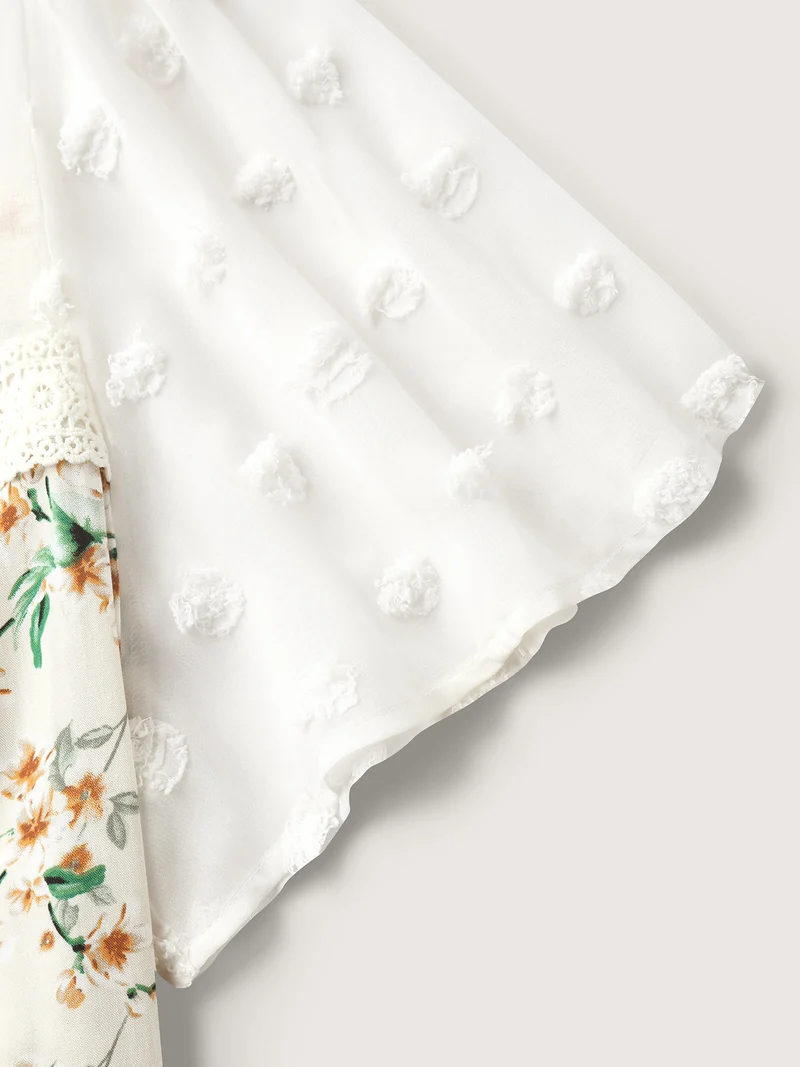Floral Print Lace Sheer Sleeve Blouse