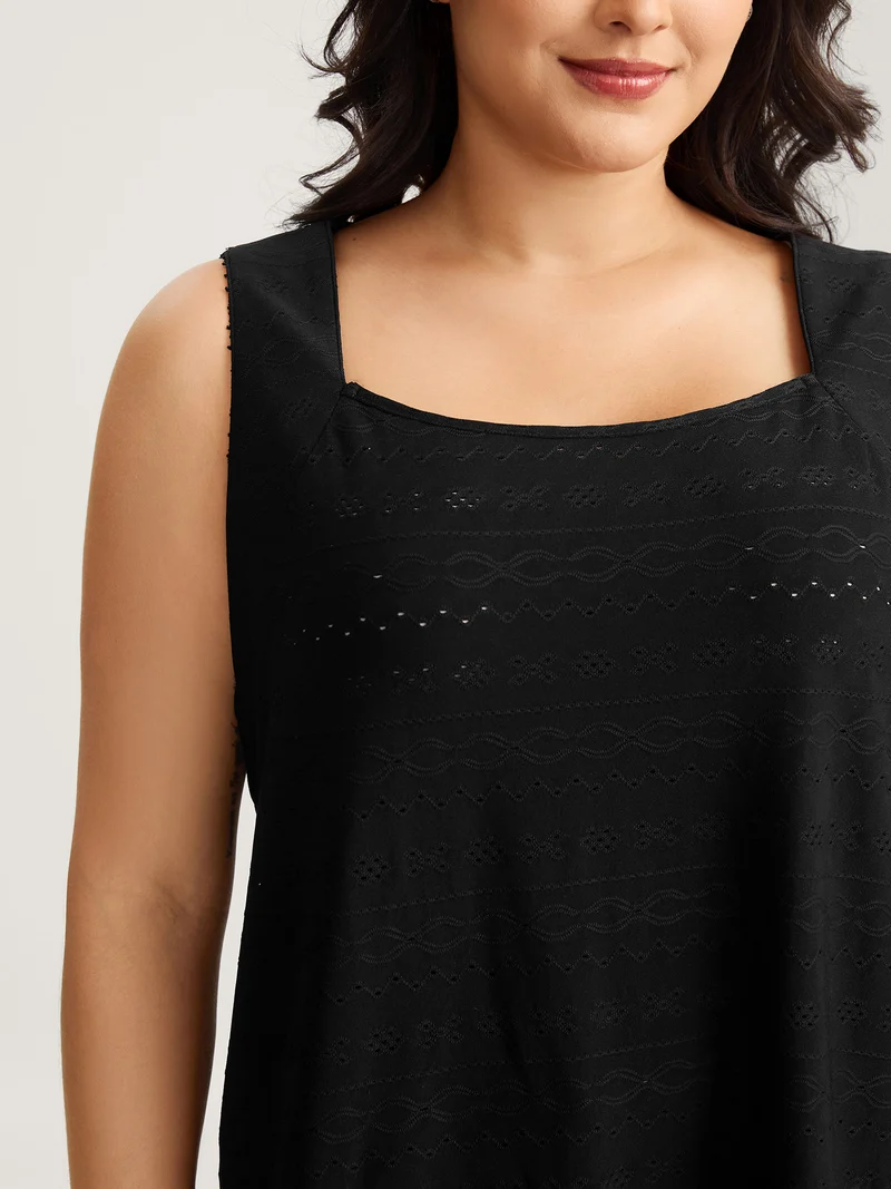 Jacquard Eyelet Trim Backless Tank Top
