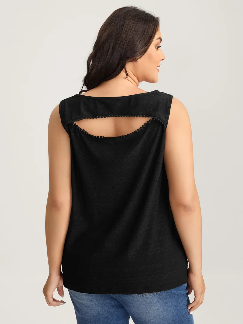 Jacquard Eyelet Trim Backless Tank Top