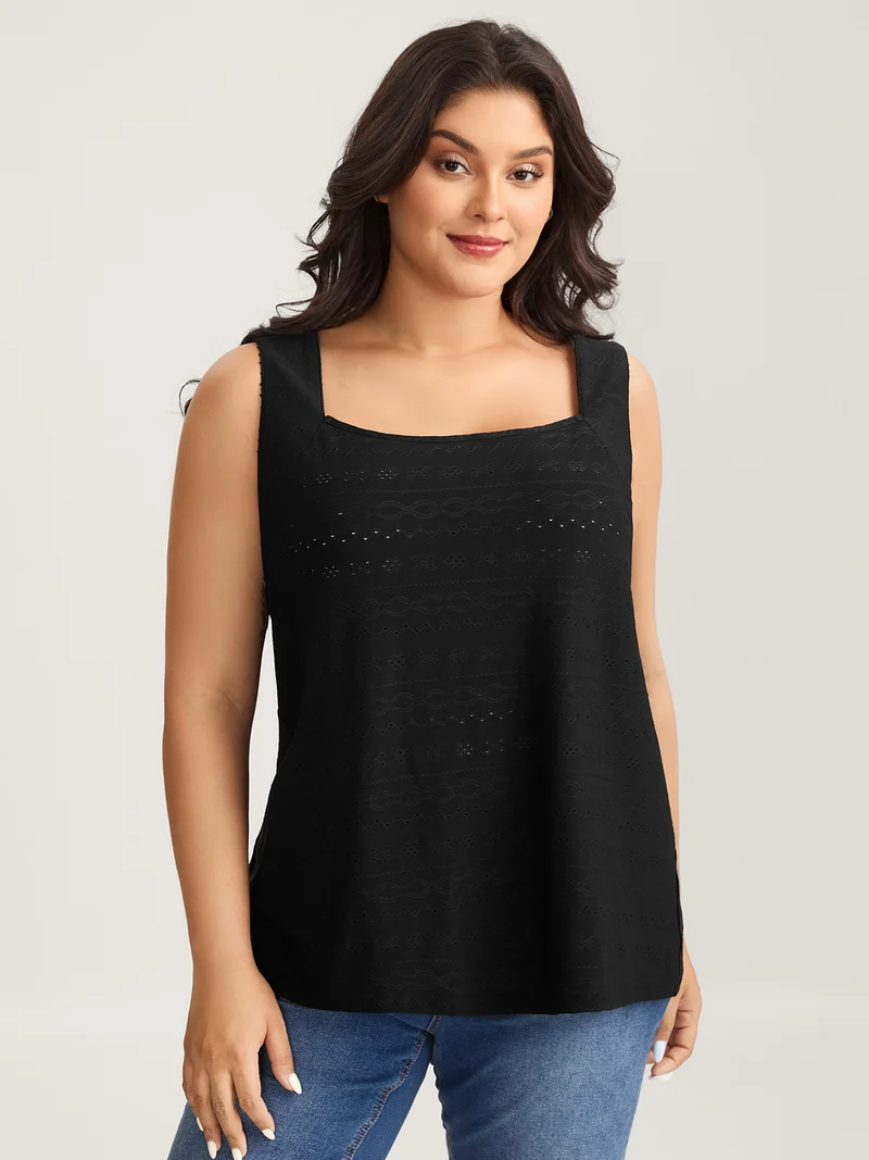 Jacquard Eyelet Trim Backless Tank Top