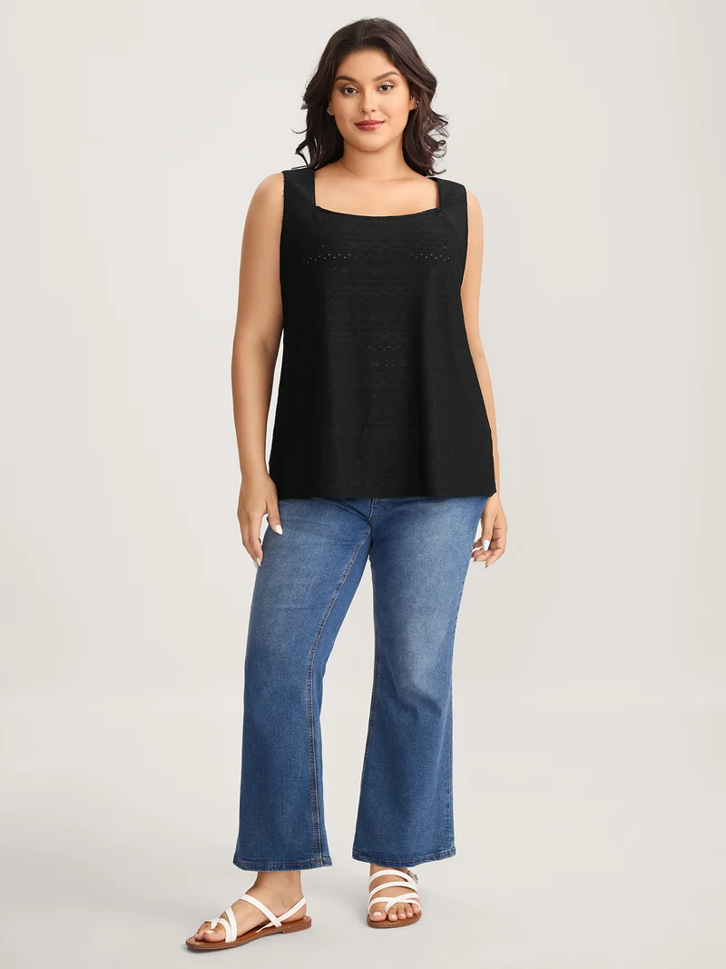 Jacquard Eyelet Trim Backless Tank Top