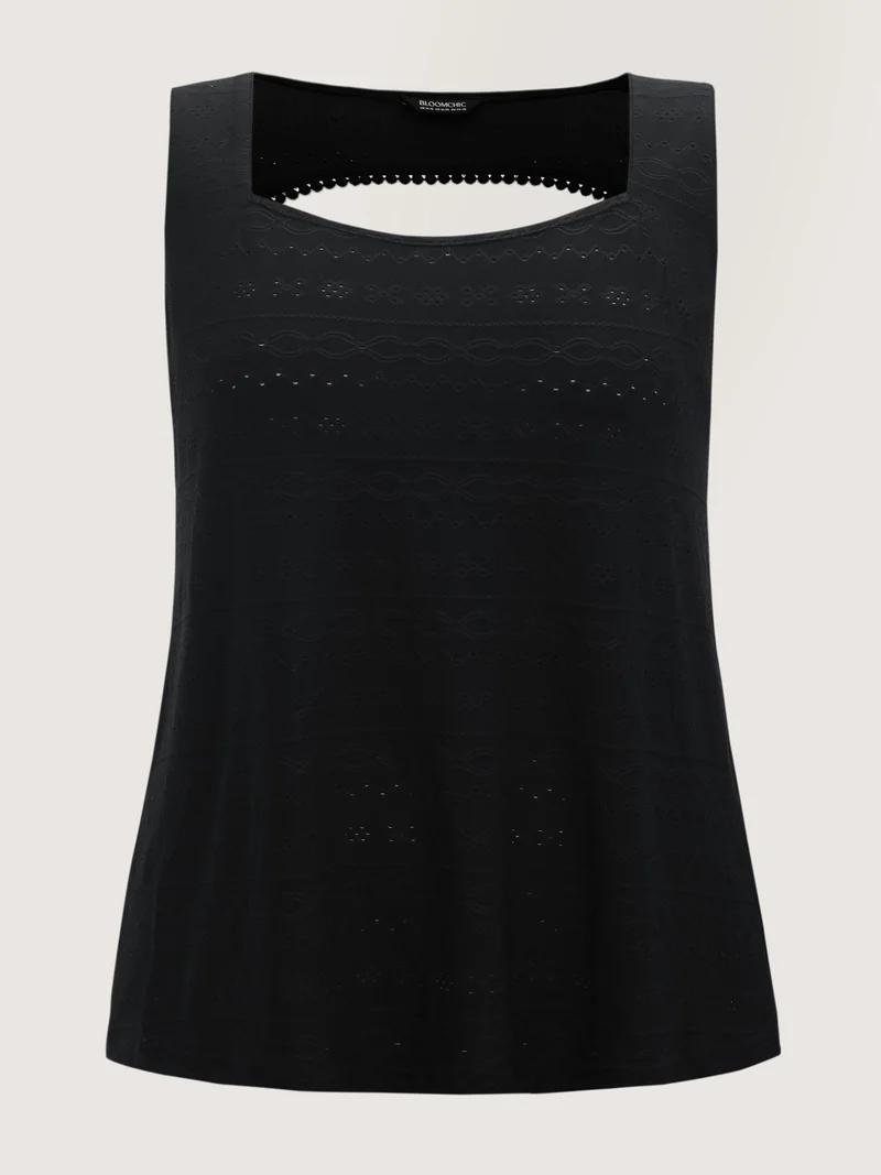 Jacquard Eyelet Trim Backless Tank Top