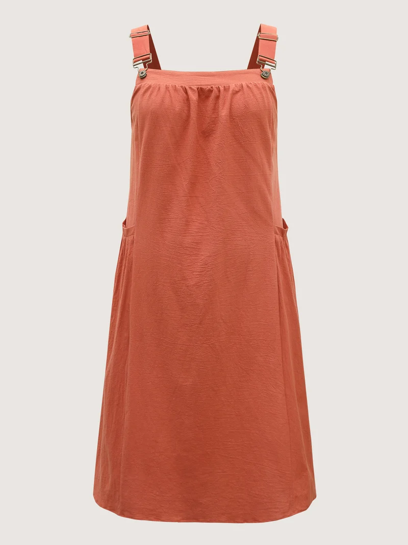 Pure Cotton Pleated Pockets Midi Dress