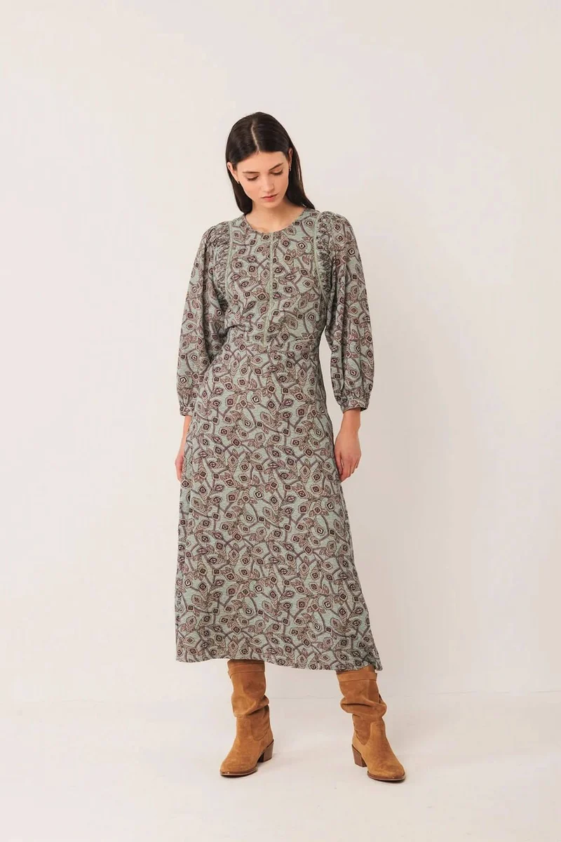 Robe longue au motif géométrique