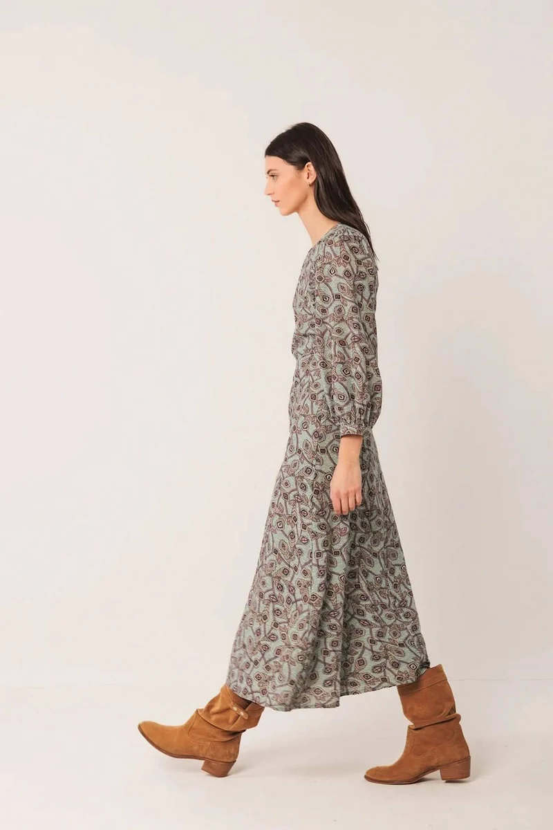 Robe longue au motif géométrique