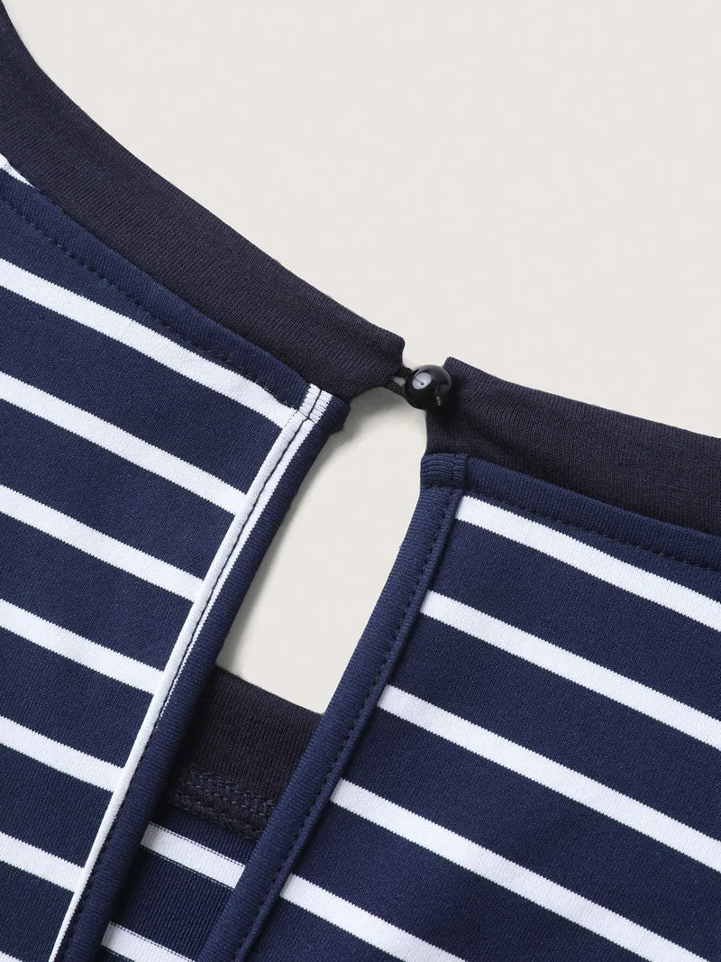 Stripe Color Contrast Round Neck Romper