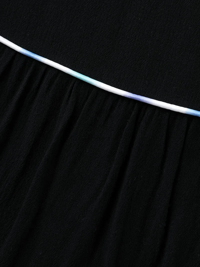 Textured Color Contrast Tassels Blouse