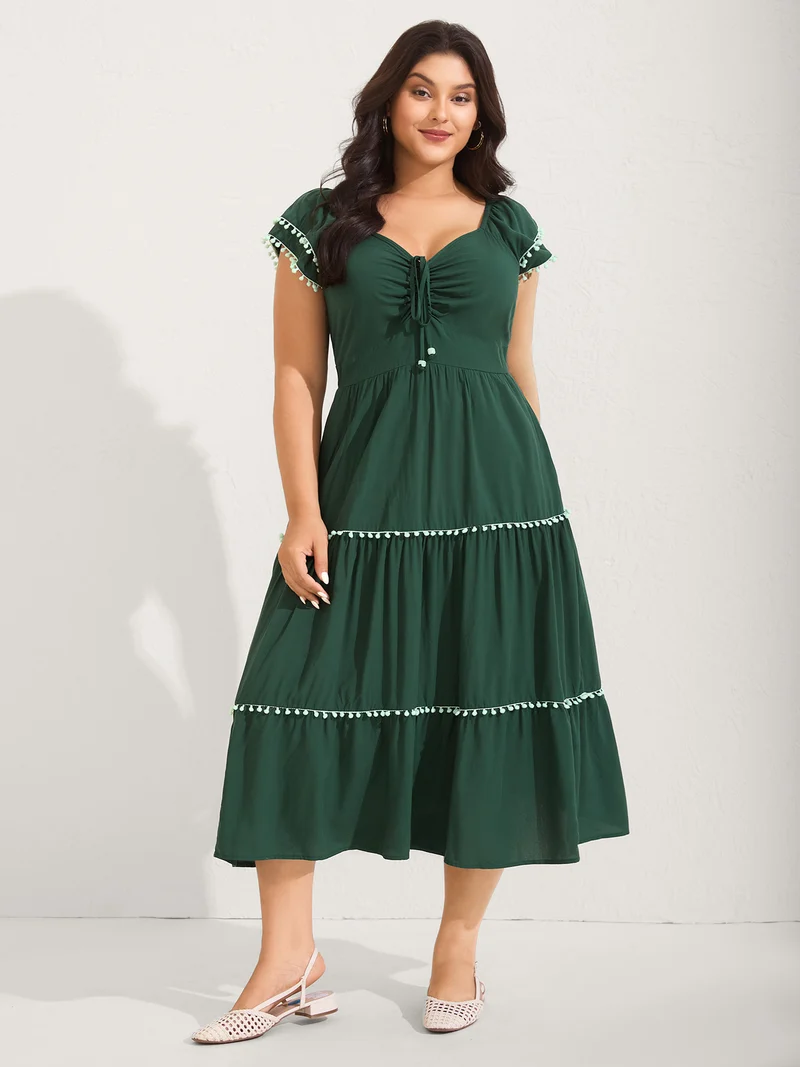 Ruffled Sweetheart Neck Tiered Midi Dress