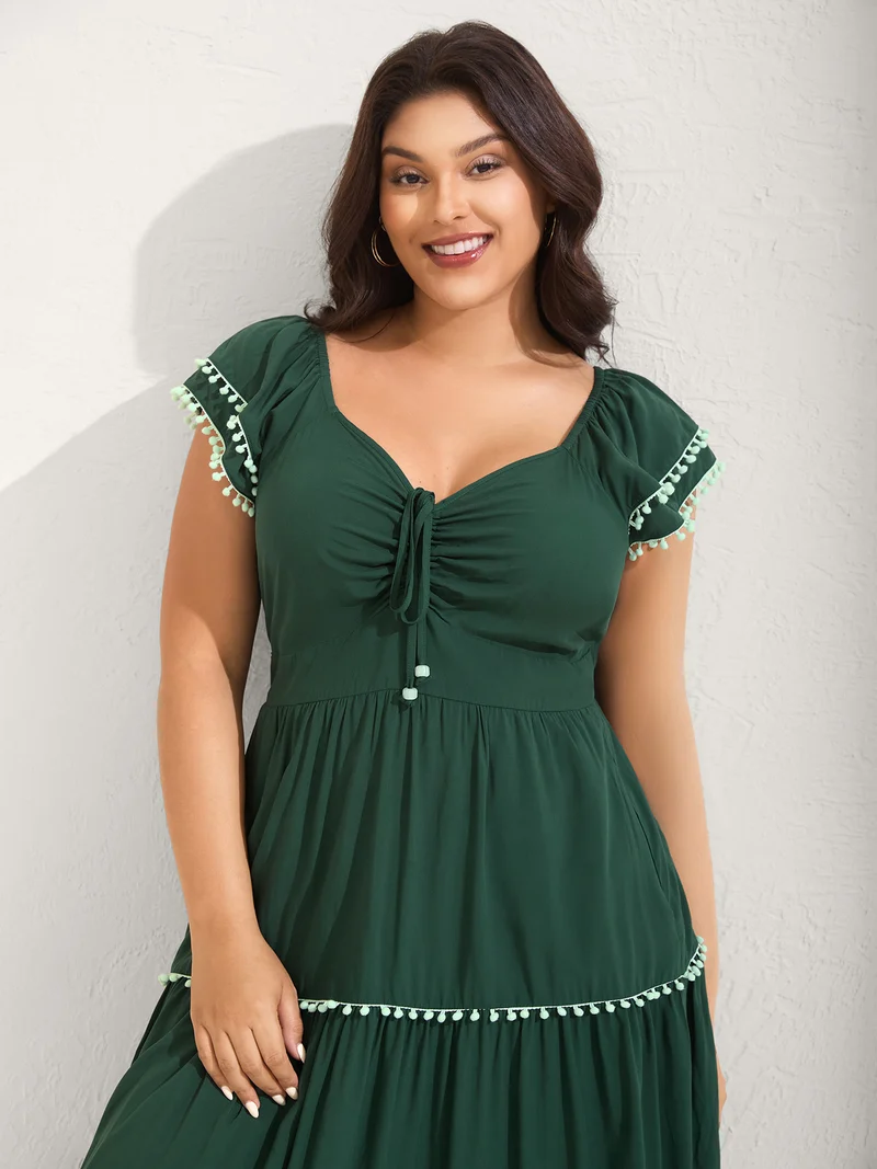 Ruffled Sweetheart Neck Tiered Midi Dress