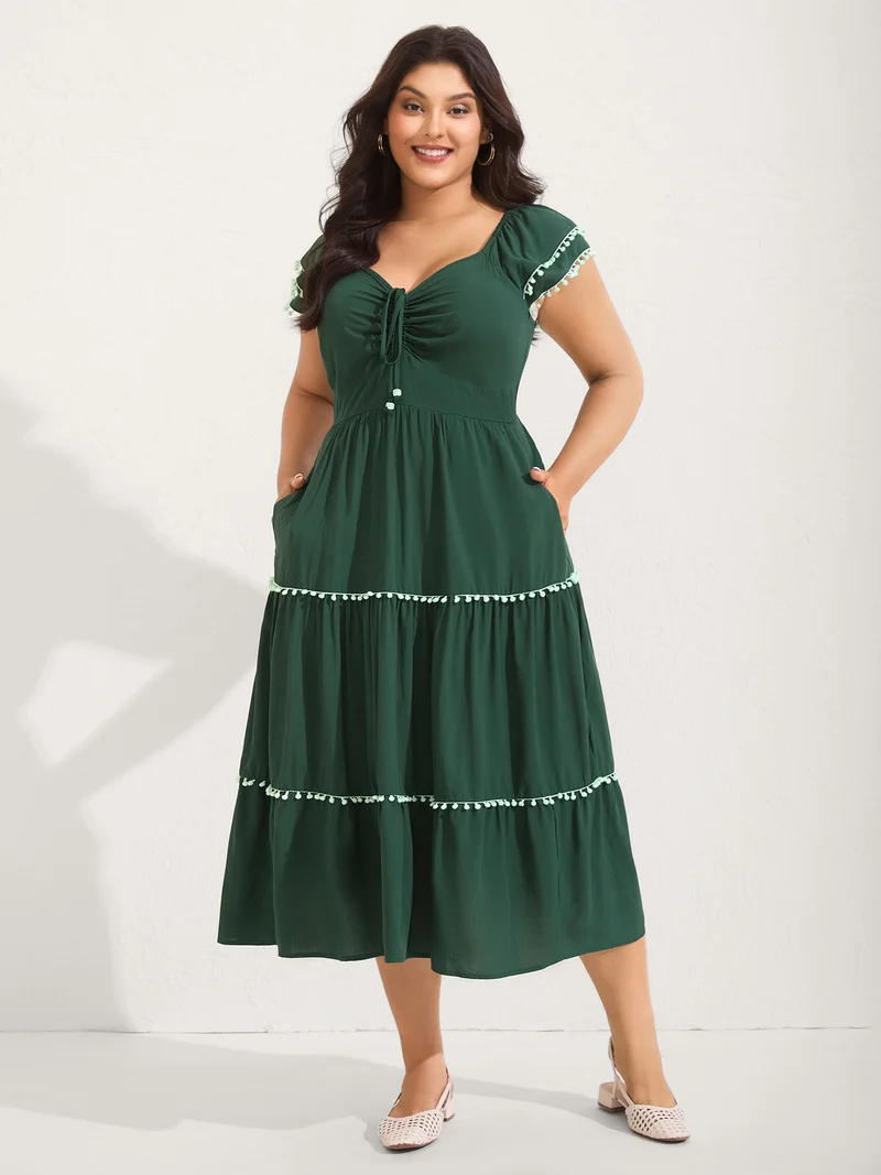 Ruffled Sweetheart Neck Tiered Midi Dress