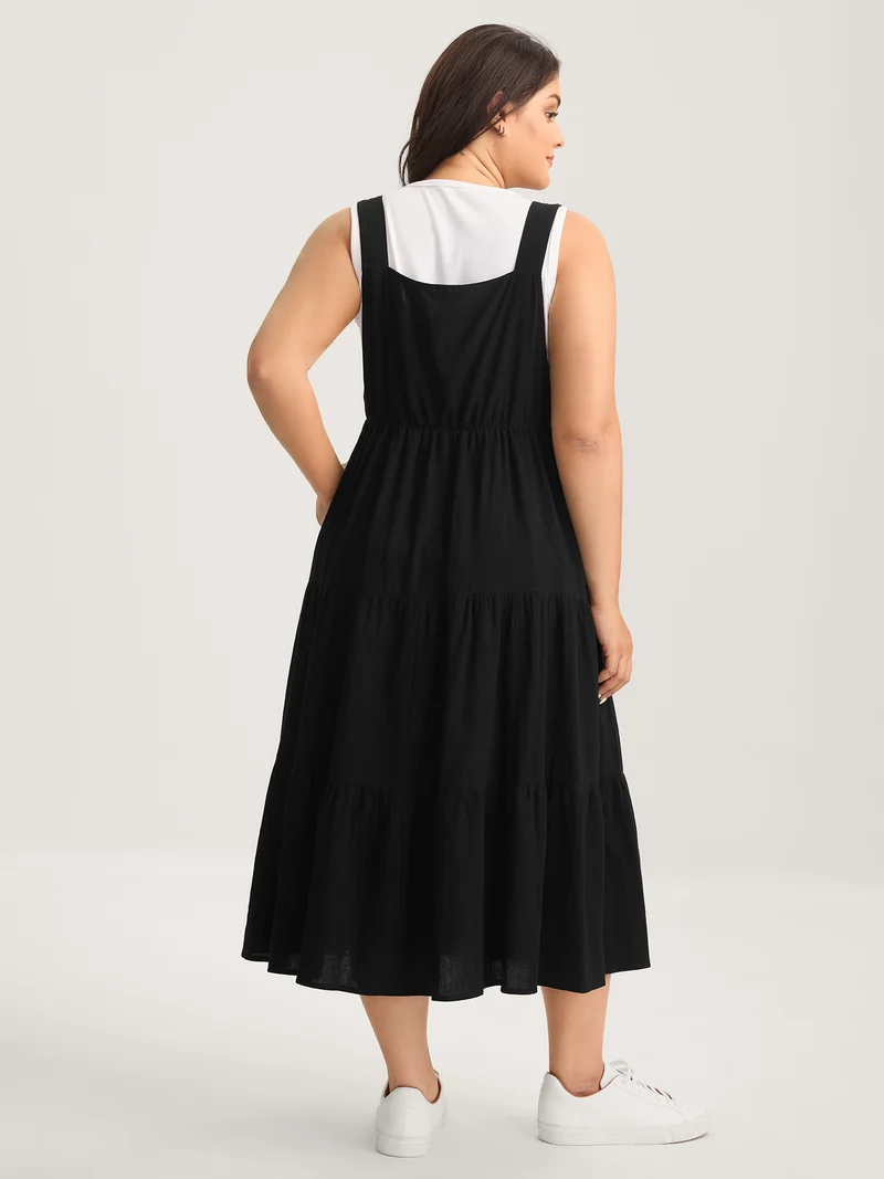 Pure Cotton Diagonal Pockets Midi Dress