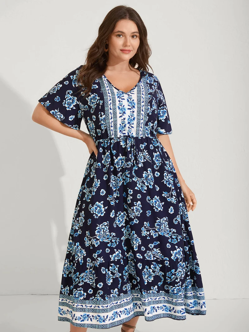 Rayon Stretchy Waist Lace Midi Dress