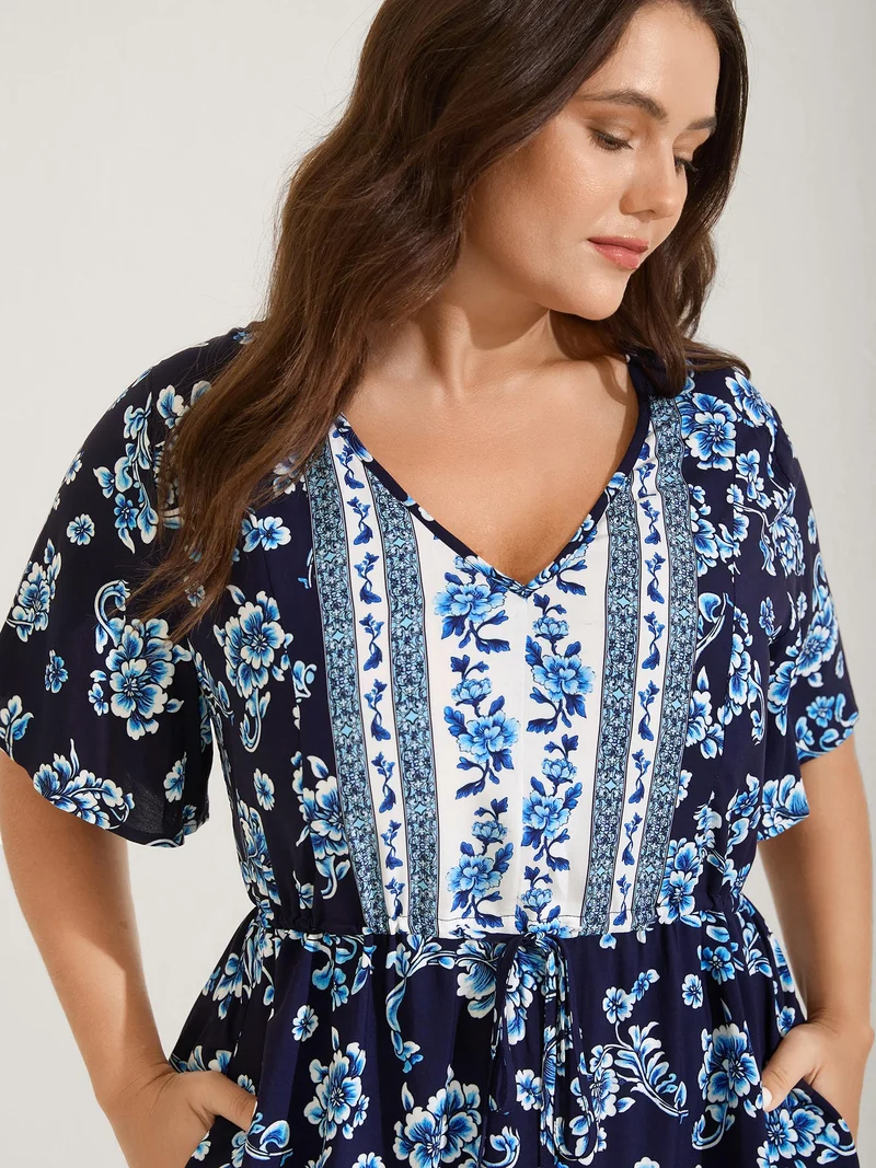Rayon Stretchy Waist Lace Midi Dress