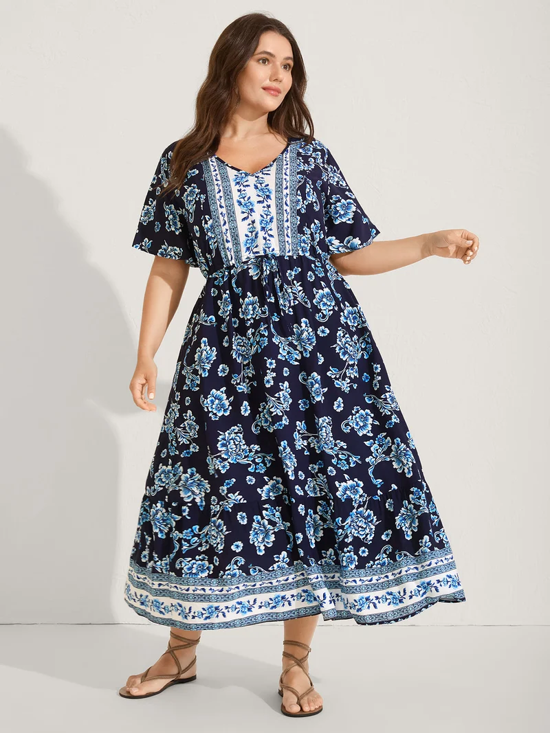 Rayon Stretchy Waist Lace Midi Dress