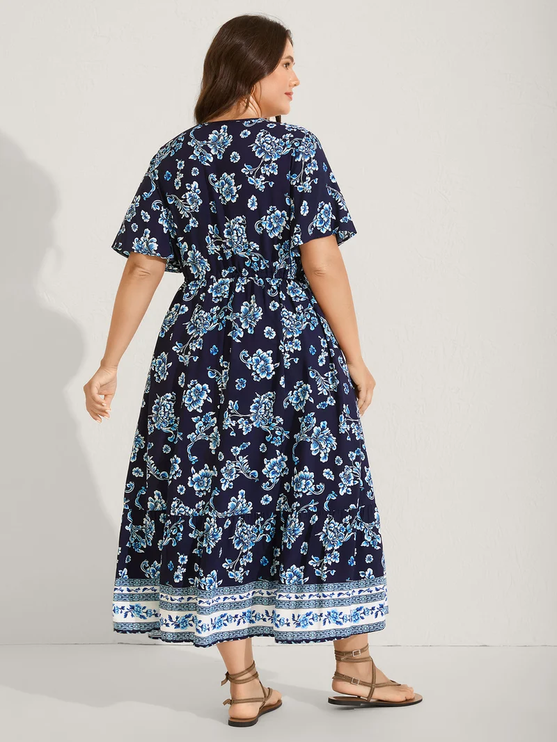 Rayon Stretchy Waist Lace Midi Dress