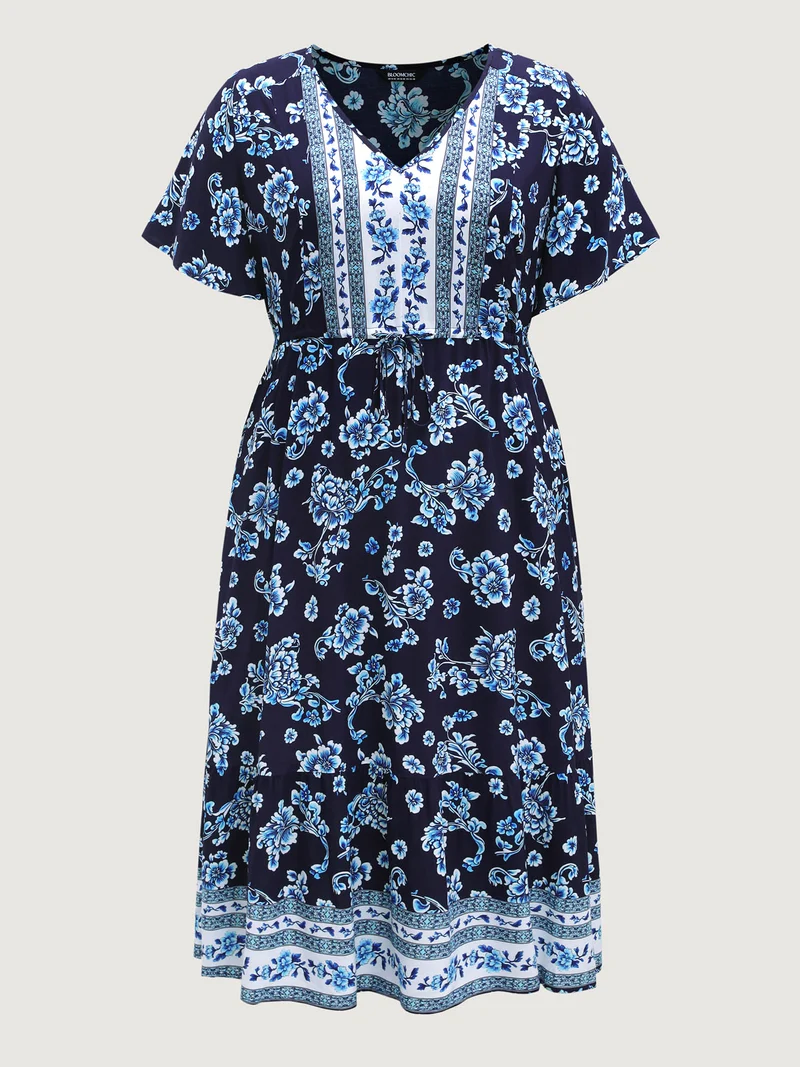 Rayon Stretchy Waist Lace Midi Dress