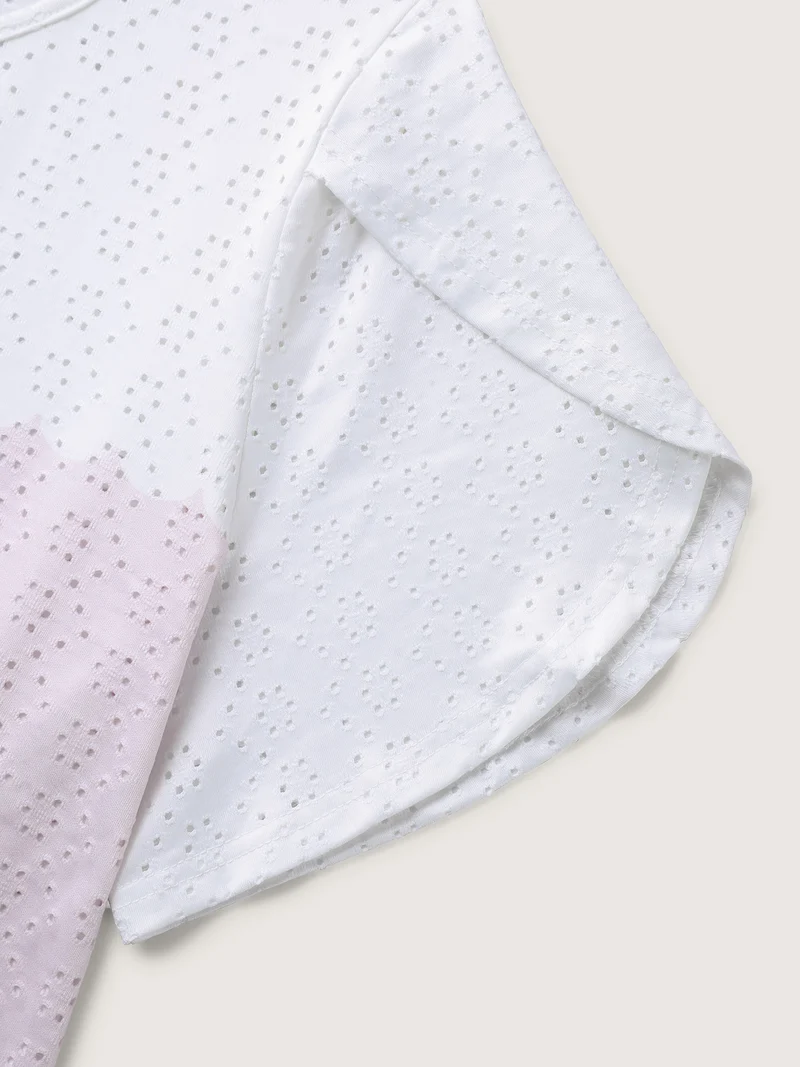 Eyelet Trim Color Block Stretchy T-Shirt