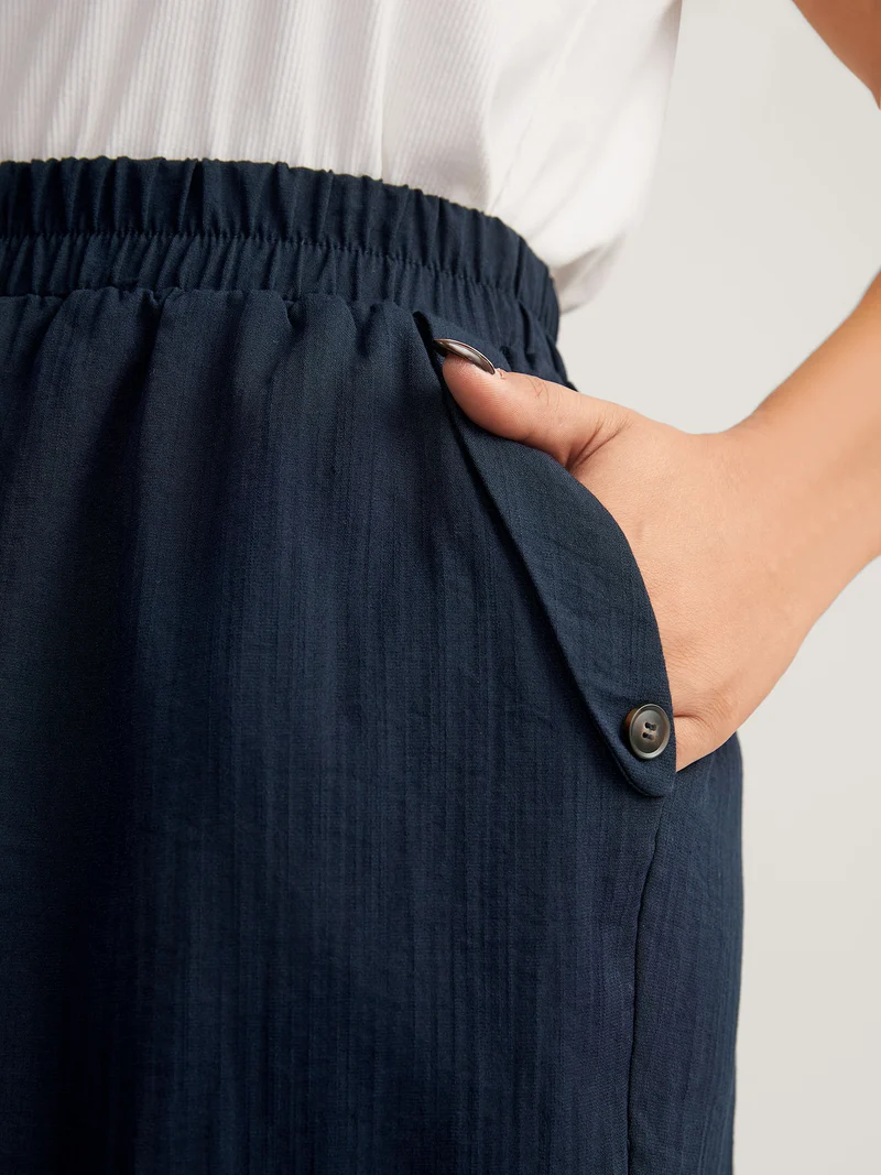 Button Hem Straight-Leg Crop Pants
