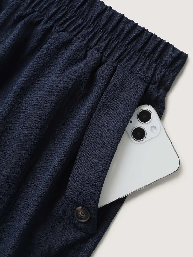 Button Hem Straight-Leg Crop Pants