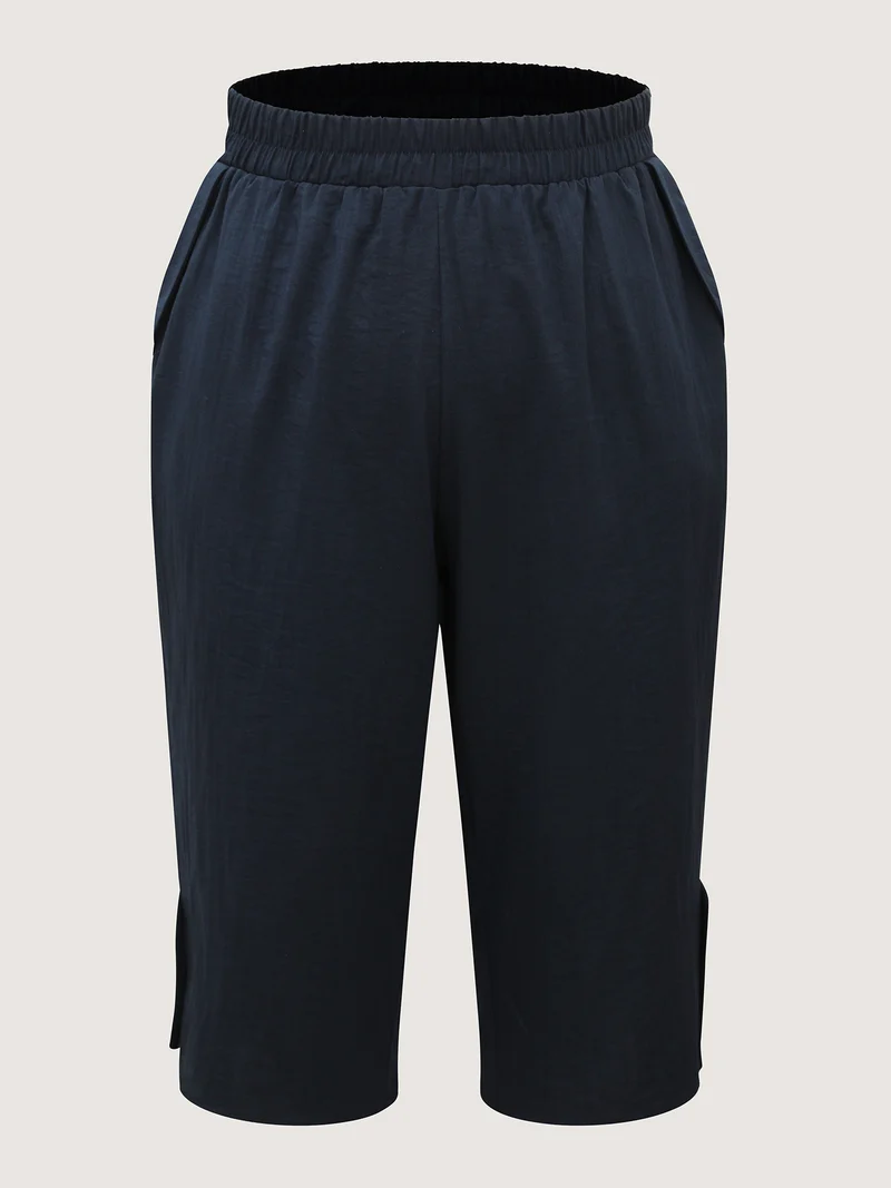 Button Hem Straight-Leg Crop Pants