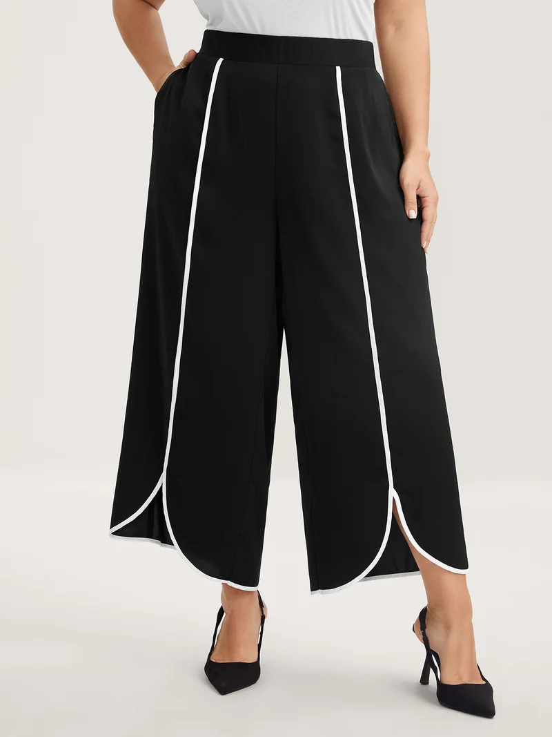 Color Contrast Split Wide-Leg Pants